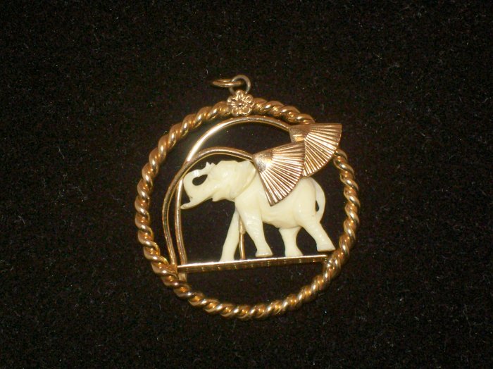 Winard 12K GF Pre ban Ivory carved elephant Pendant