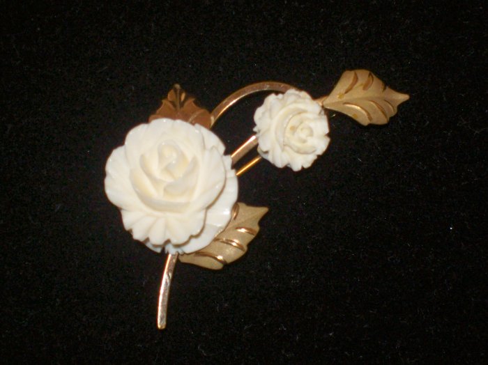 Cultra 14k GF Carved Ivory Rose Leaf Brooch/Pin