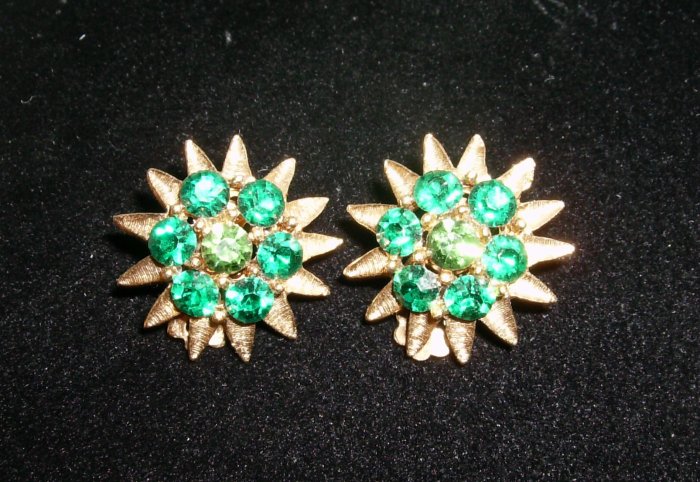 Vintage green rhinestone clip earrings
