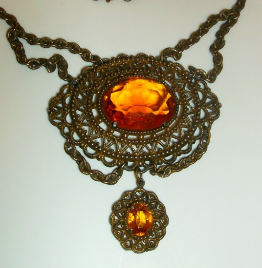 Vintage Victorian Revival Glass Lavalier Necklace