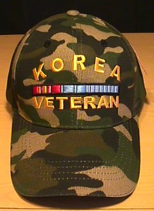 KOREAN WAR VETERAN WOODLAND CAMO CAP W/RIBBON