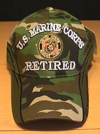 MARINES CORPS RETIRED CAP W/WOODLAND CAMO ACCENTS