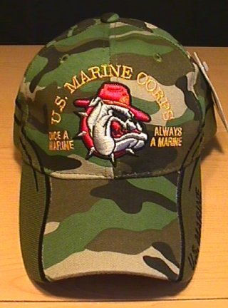 MARINES BULLDOG CAP W/WOODLAND CAMO ACCENTS