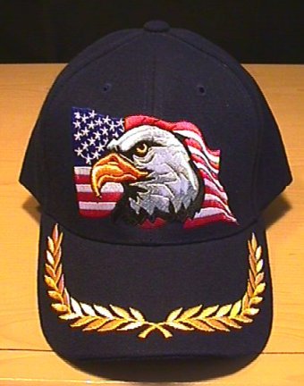 EAGLE ON FLAG CAP W/BRAID - NAVY BLUE