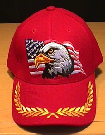 EAGLE ON FLAG CAP W/BRAID - RED
