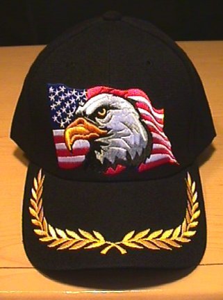 EAGLE ON FLAG CAP W/BRAID - BLACK