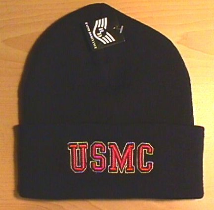MARINES TEXT LOGO WINTER KNIT CAP - BLACK