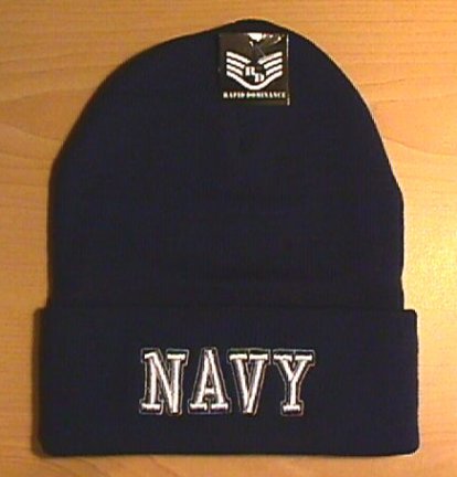 NAVY TEXT LOGO WINTER KNIT CAP - NAVY BLUE