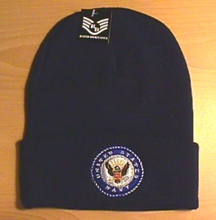 NAVY CIRCLE LOGO WINTER KNIT CAP - NAVY BLUE