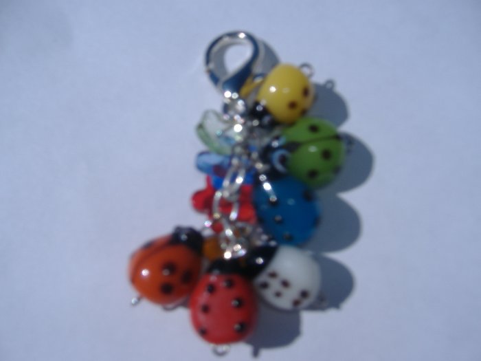 Ladybug and Flower Purse Bag Accent keychain-Glass Bead