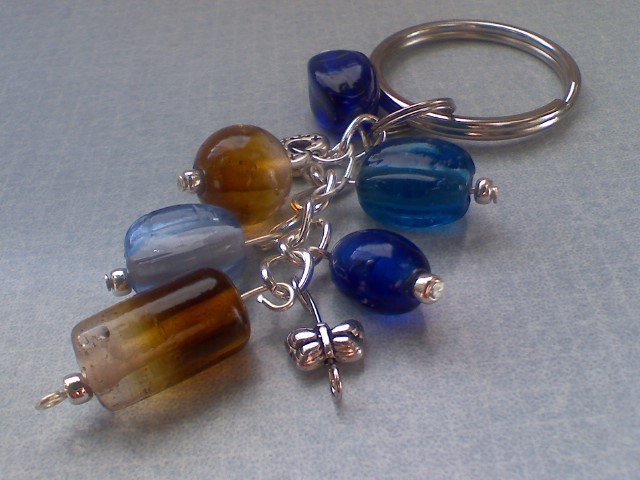 Blue and Brown Glass Bead Charm Keychain Bag Accent