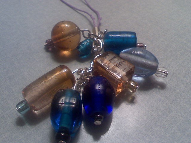 Blue and Brown Bead Charm Cell Phone Strap Zipper Pull