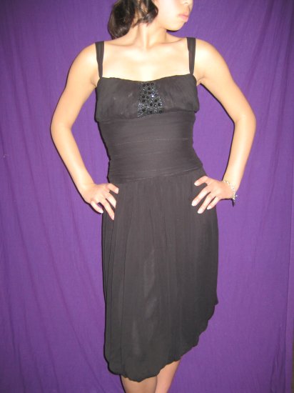 FOREVER 21 Black chiffon bubble dress beaded - S