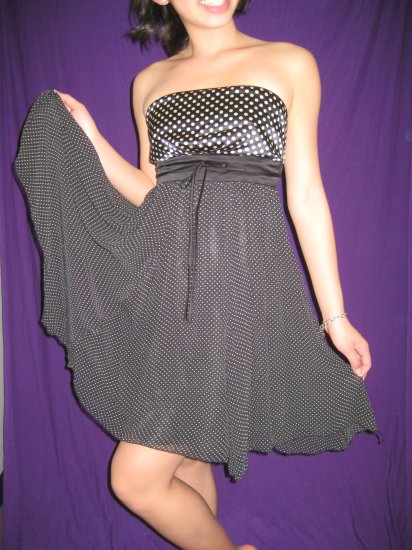 FOREVER 21 Black & White Strapless Chiffon Polka Dot Baby Doll Dress - S
