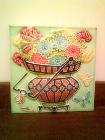 Antique Tile - Flowers & Butterflies