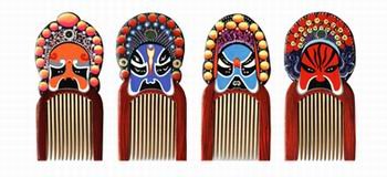 Beijing opera mask wood hair brush - great souvenir from China