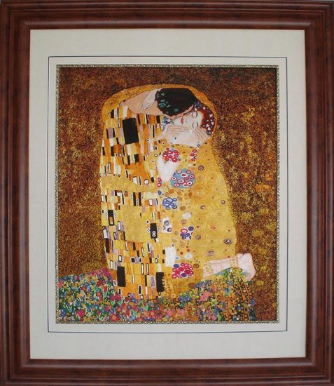 Reproduction of Klimt's painting "The Kiss" - hand embroidered