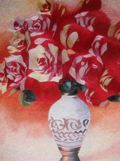 Handmade silk embroidery flowers painting art deco