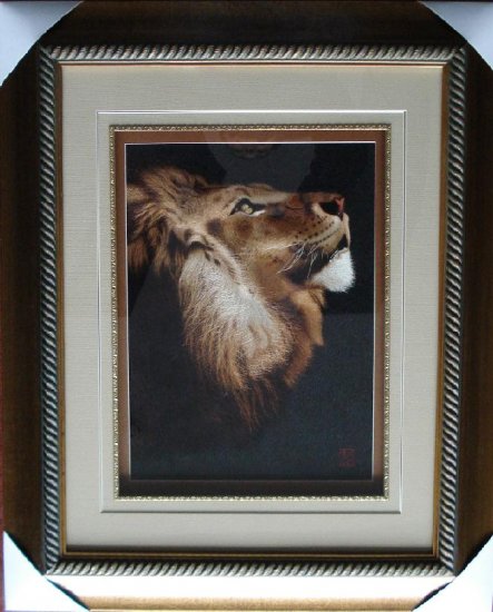Hand embroidered silk lion wall decor, museum quality