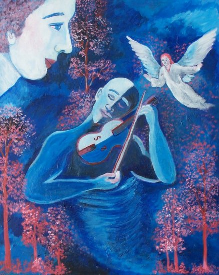 Large Violin Player with Angels Looking On