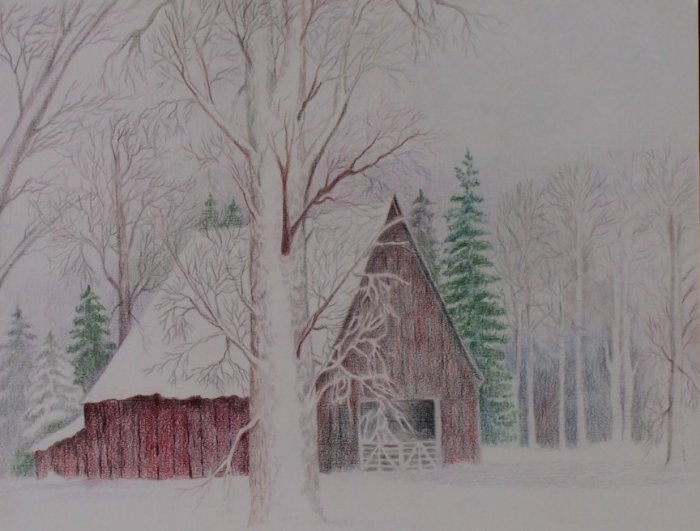 Red Barn in Snow