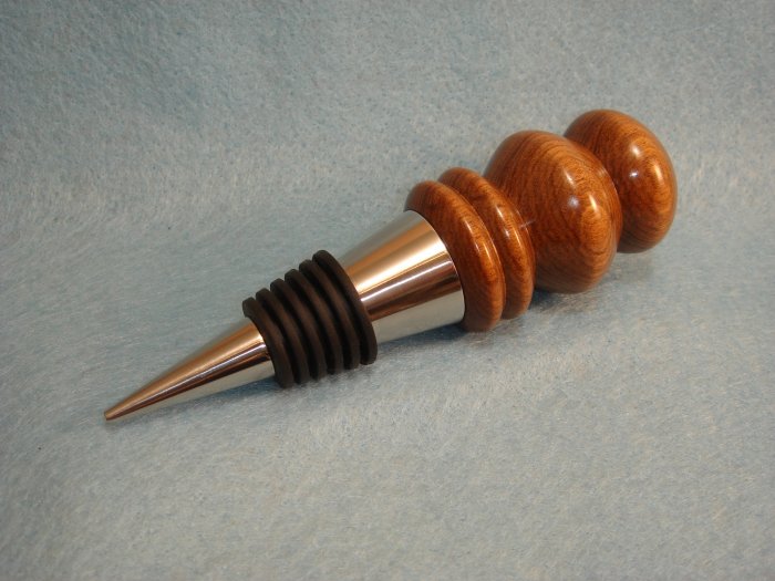 Hand Crafted Stainless Steel Tamboti Wood Bottle Stopper