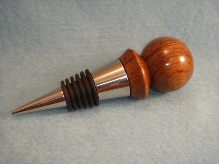Hand Crafted Stainless Steel Tamboti Wood Bottle Stopper