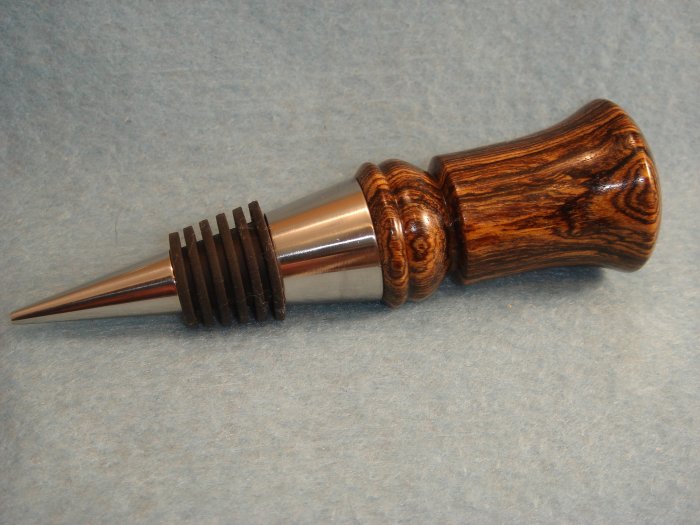 Hand Crafted Stainless Steel Bocote Wood Bottle Stopper
