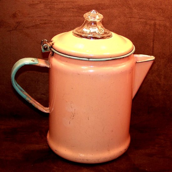 Unusual Vintage Enamelware Coffee Pot