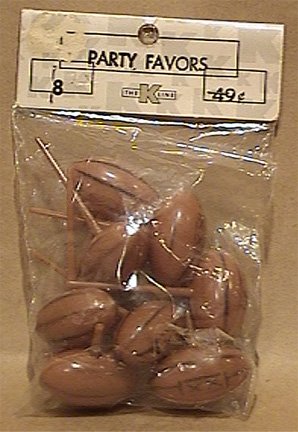 8 PLASTIC FOOTBALL SHAPED PARTY FAVOR CUPCAKE PICKS 1960s 1970s