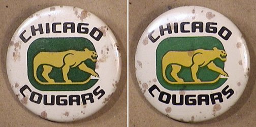 2 CHICAGO COUGARS PINS HOCKEY WHA LOGO BUTTON 1970s