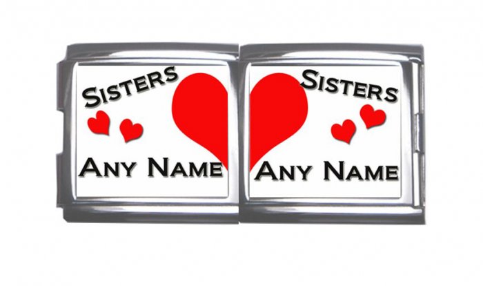 New 18mm Mega photo Italian Charm 2 Set -- Sisters Any Names