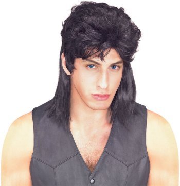 BLACK MULLET COSTUME WIG~HILLBILLY~REDNECK~HICK~80'S
