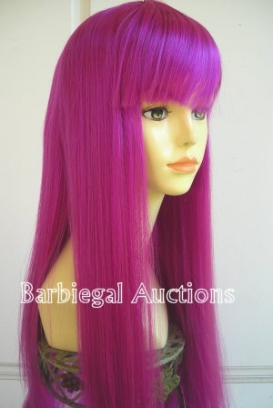 Long Magenta Purple Straight Wig w/ Bangs~Cosplay~Punk~Costume
