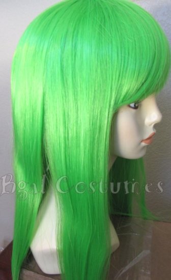 Long Grass Green Straight Wig w/ Bangs~Cosplay~Punk~Costume