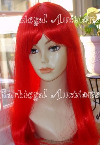 Long Cherry Red Straight Wig w/ Bangs~Cosplay~Punk~Costume