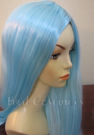 Long Light Aqua Blue Wig~No Bangs~Cosplay~Anime~Halloween Costume