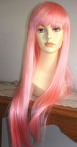 Long Light Pink Straight Wig w/ Bangs~Cosplay~Anime~Punk~Costume