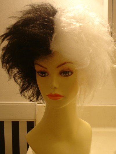 Black and White Cruella Deville Halloween Costume Wig