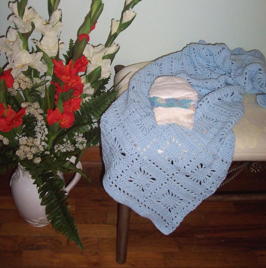 Baby Boy Blue Crib Sized Afghan Blanket