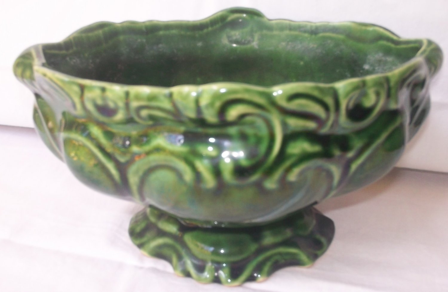 Vintage Dark Green Oval Scroll Decorated Pedestal Foot Planter Mid Vintage Dark Green Oval Scroll Decorated Pedestal Foot Planter Mid Century U S A Mark