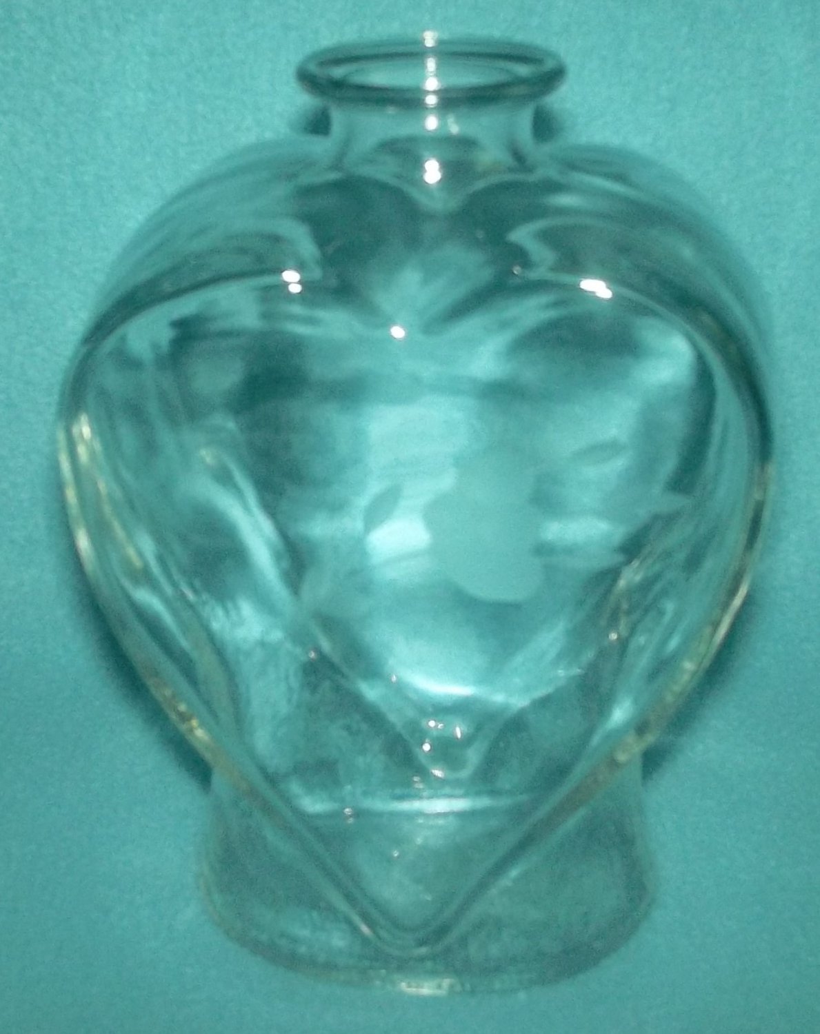 HEART SHAPED Glass Bud Vase Bottle ETCHED FLOWERS