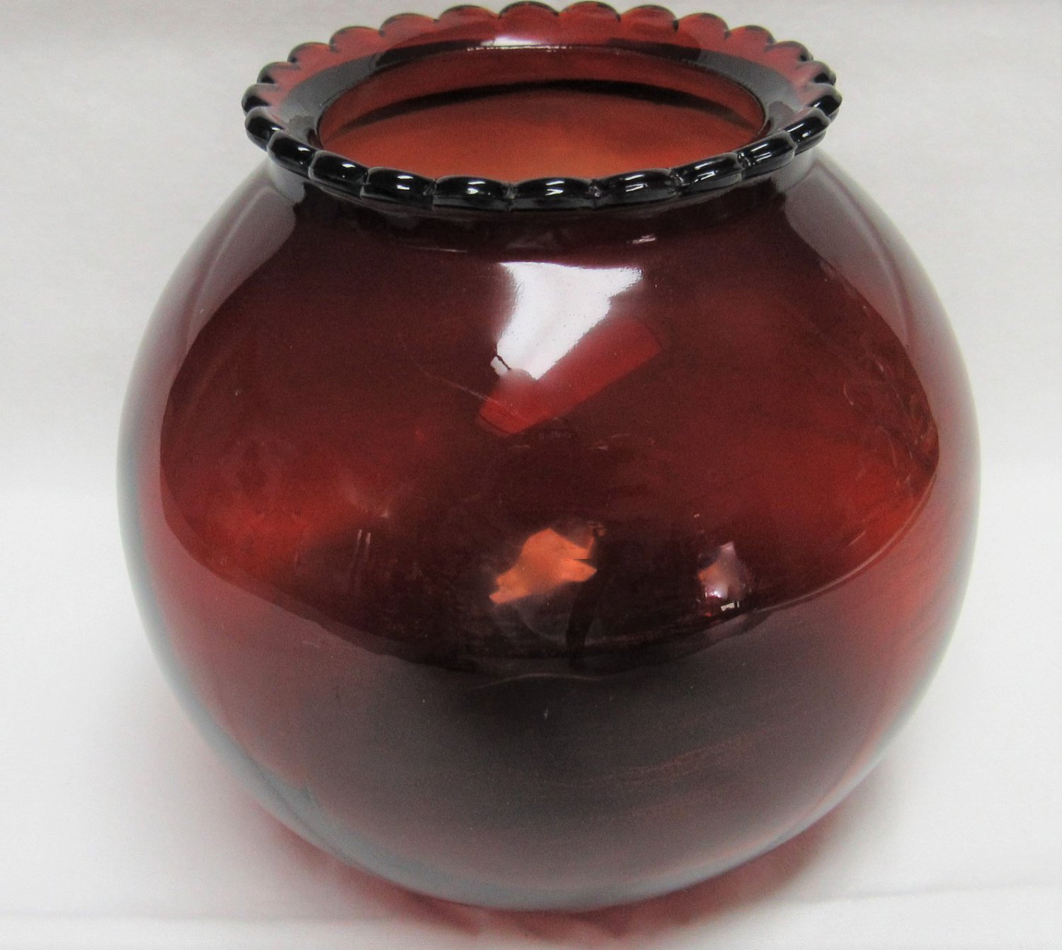 2.5 inches diameter at rim 997 3.75 inches wide Anchor Hocking Ruby Red Mid Century Glass Vase Ruffled Edge 3.25 inches tall