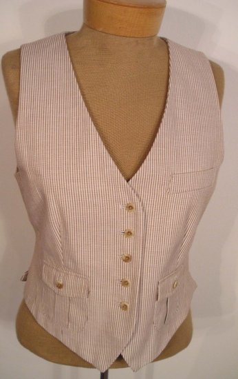 NEW WITH TAG $108 TALBOTS Womens Pinstripe Vest 12P 12 Petites Brown Tan NWT