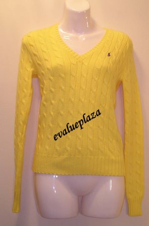 NEW RALPH LAUREN SPORT POLO Womens V Neck Sweater S Small NWT $125 Yellow Cotton