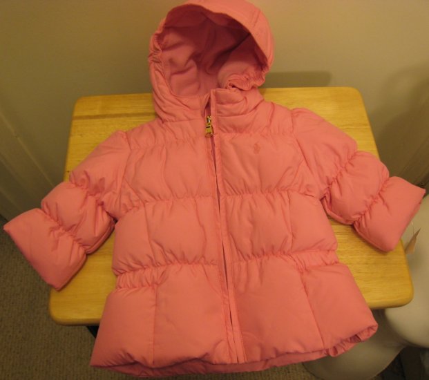 NEW RALPH LAUREN Girls Hooded Down Jacket Coat 9M Pink