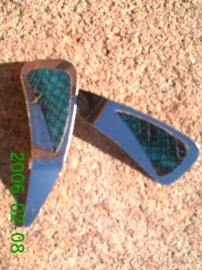 Teal genuine snake skin *Zaro design dangle earrings