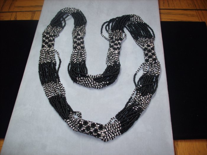 Black & Silver Multi-Strand Beaded Necklace NC-3