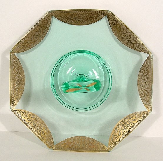 Paden City TRIUMPH #701 Green Gold SANDWICH Tray Plate