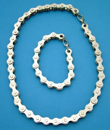 Chrome Motorcycle Bike Chain Bracelet & Necklace Set